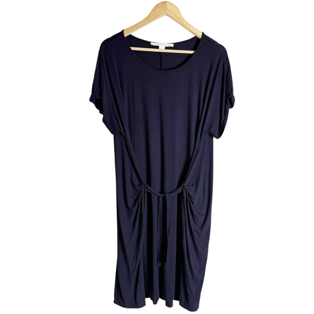 Diane von Furstenberg Dark Purple Gathered Tie Waist Tunic Dress Size Large